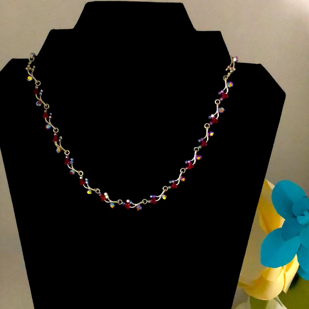 Red AB Rhinestone Berry Cluster Choker Necklace
